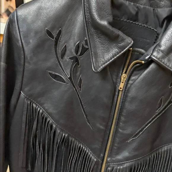 Brandy Melville Black Leather Jacket with Fringe - Picture 14 of 15